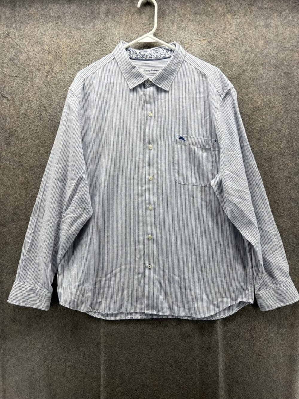 Tommy Bahama Shirt Men XL Blue Stripe Long Sleeve Button Up Woven Pocket Casual